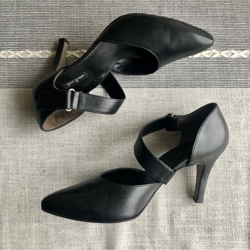 Excellent Paul Green Desire D'orsay Strappy Pumps in Black Leather, US Size 9 - Picture 6 of 8